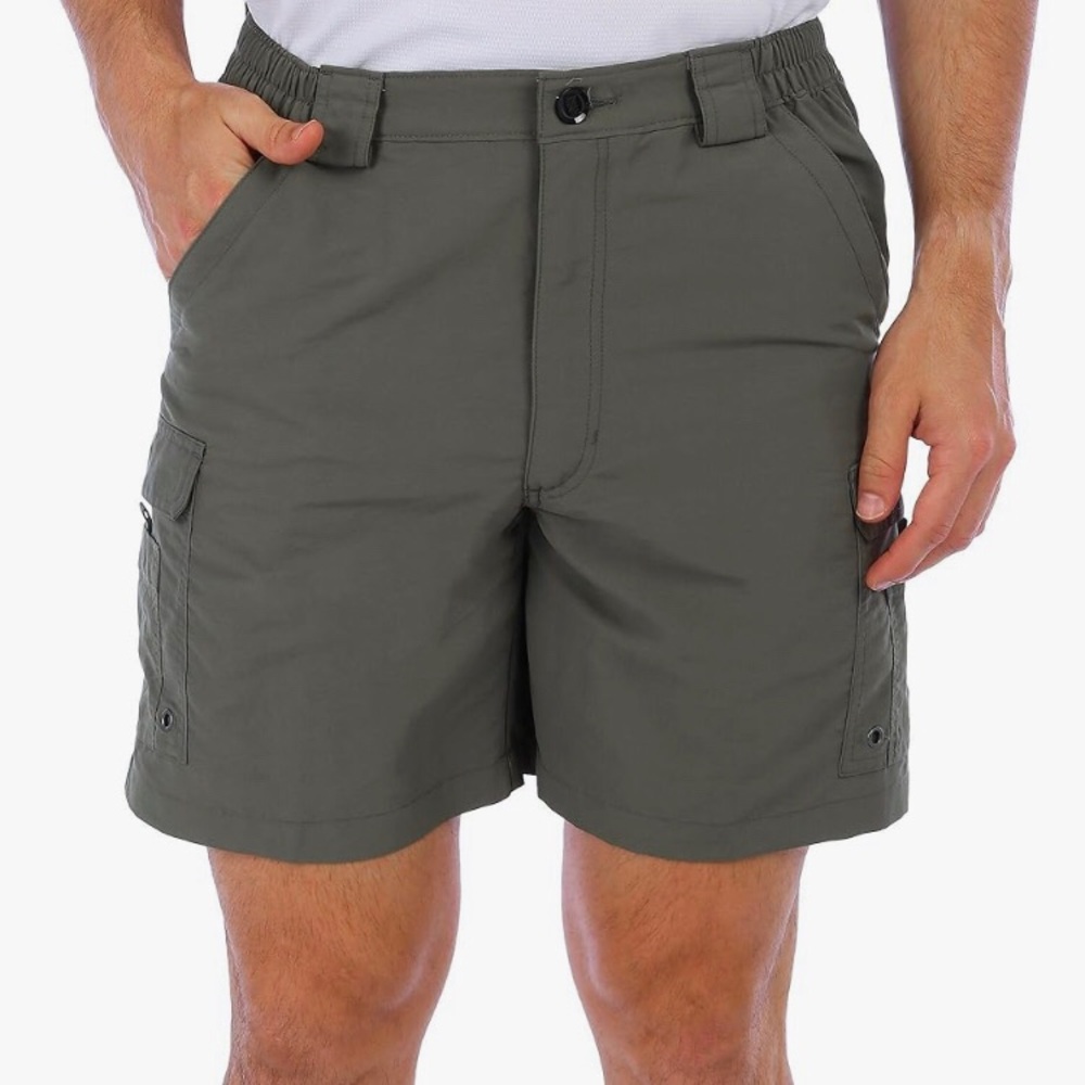 Reel Legends Performance Outfitters khaki green lightweight nylon shorts mens XL
